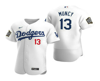 Cheap Men Los Angeles Dodgers 13 Max Muncy White 2020 World Series Authentic Flex Nike Jersey